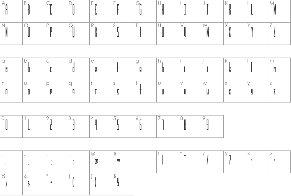 TRUCK Rocketry font character map preview