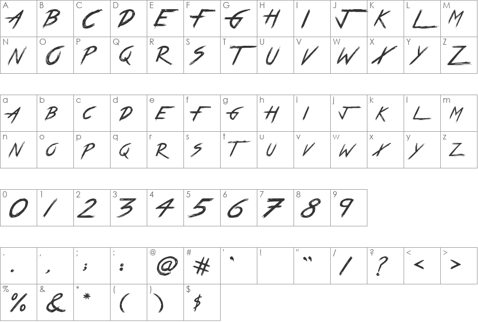 True Lies font character map preview