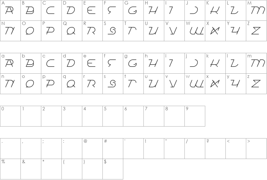 True Self Reliant font character map preview