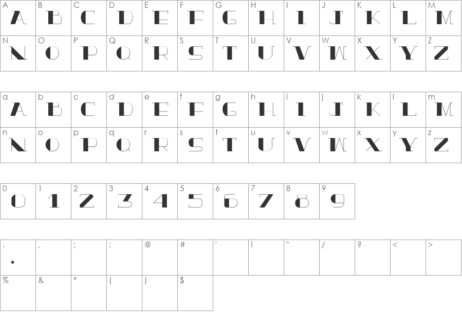 TrueLove font character map preview