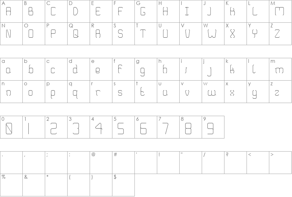 Truglaroll font character map preview