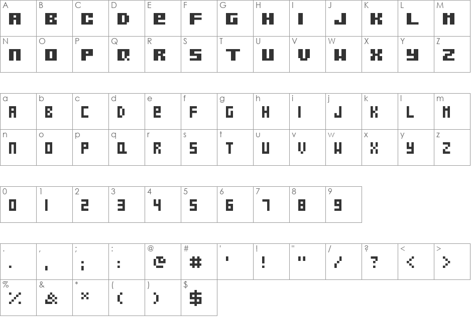 Trx - 001 font character map preview