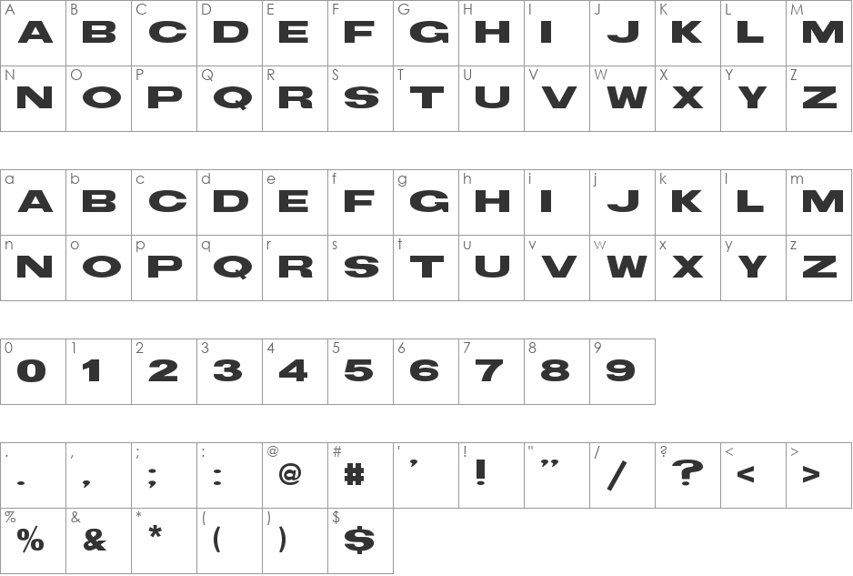 TS Block font character map preview