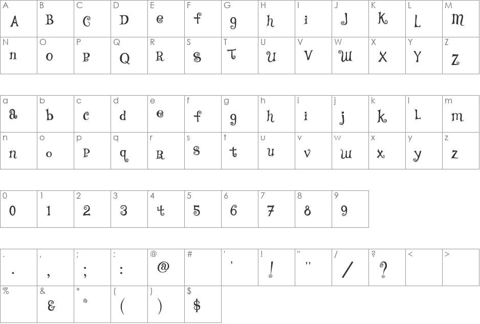 TS Curly font character map preview
