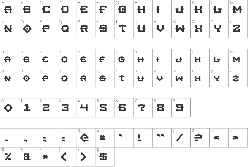 Tsa font character map preview
