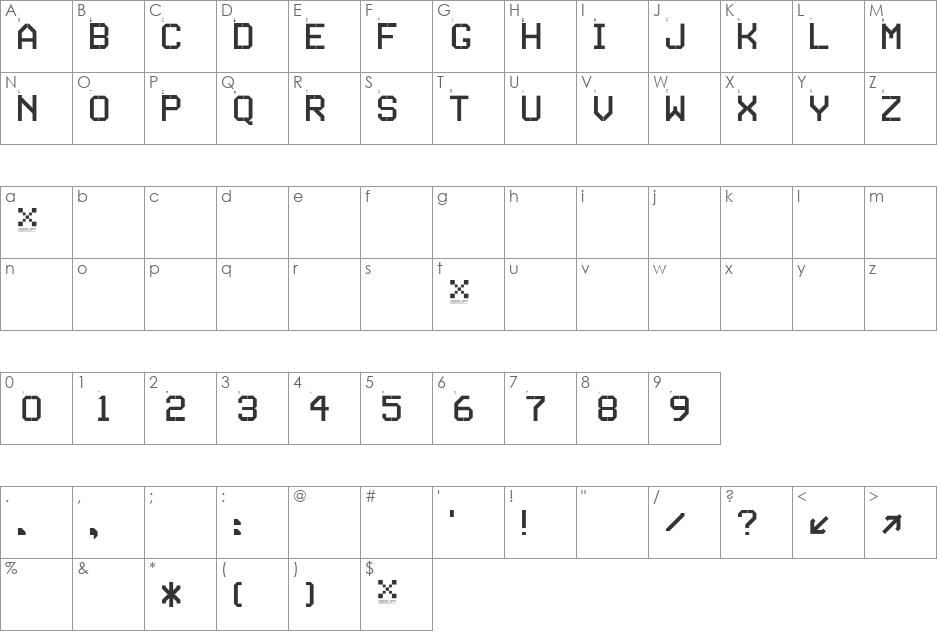 TSERIES font character map preview