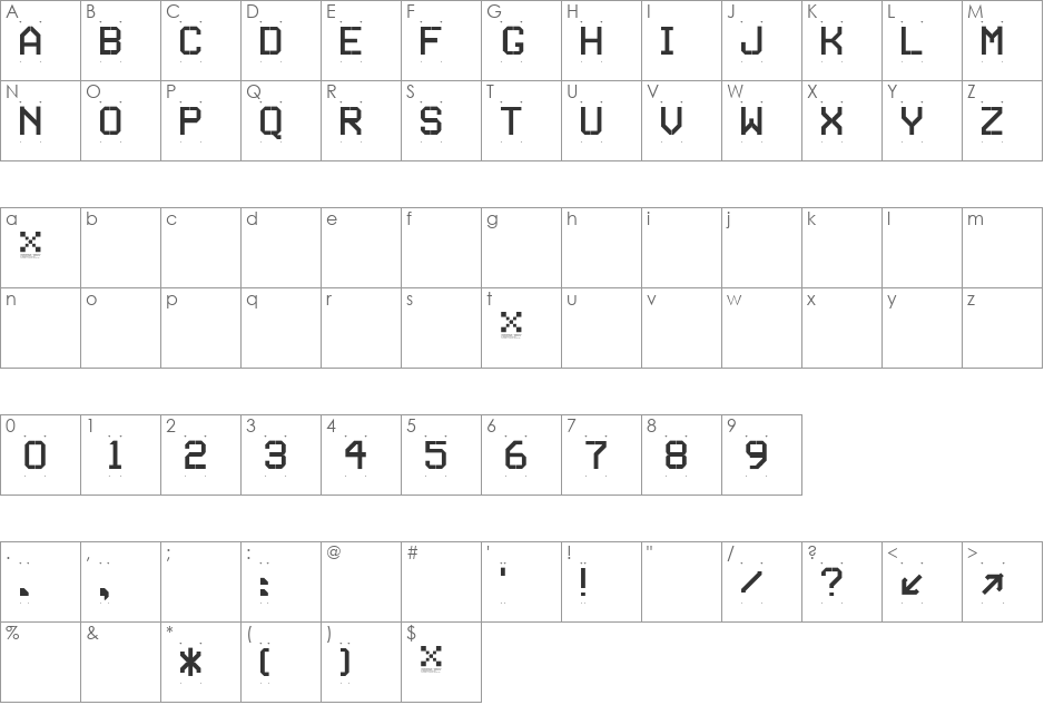 TSERIES font character map preview