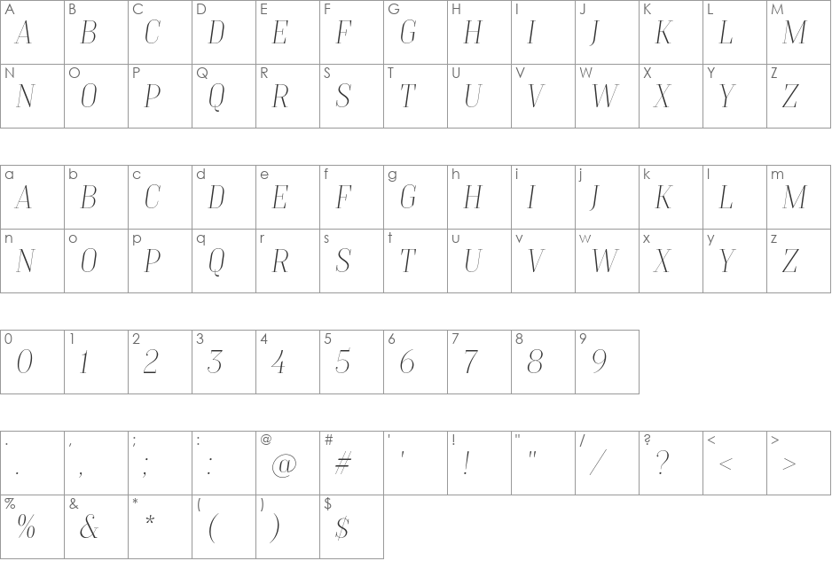 TT Moons Thin DEMO font character map preview