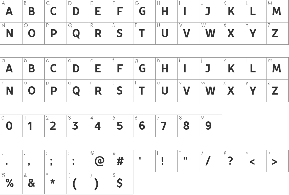 TT Prosto Sans Condensed DEMO font character map preview