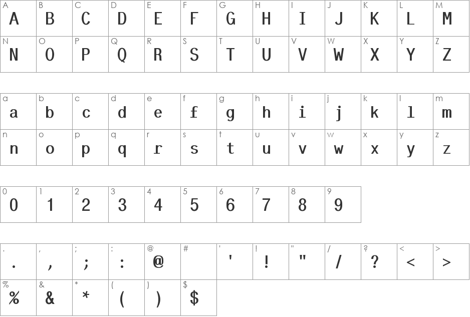 Tt-Kp font character map preview