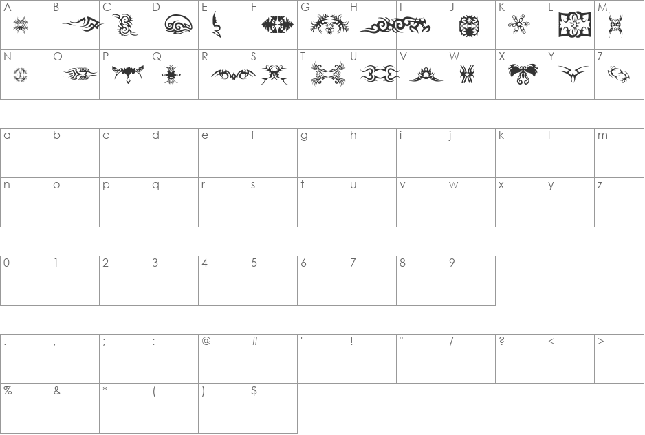 TTF_TATTOEF font character map preview