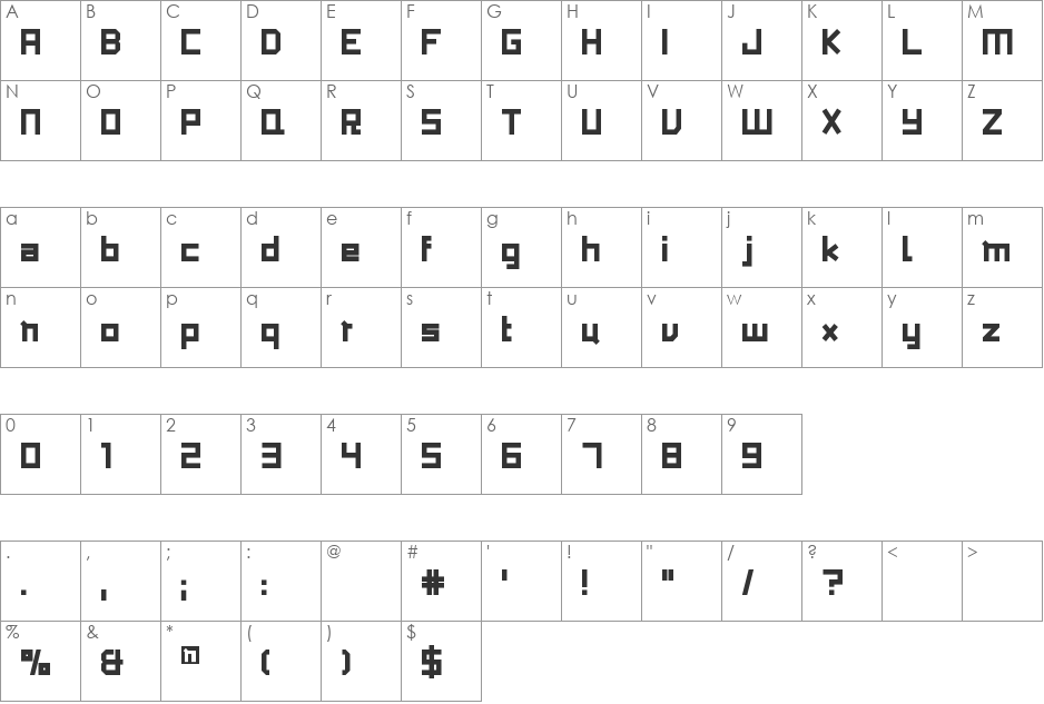 TUBA n font character map preview