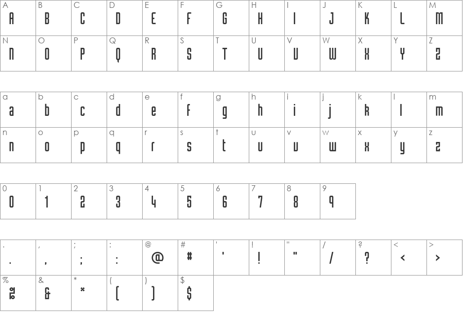 Tube font character map preview