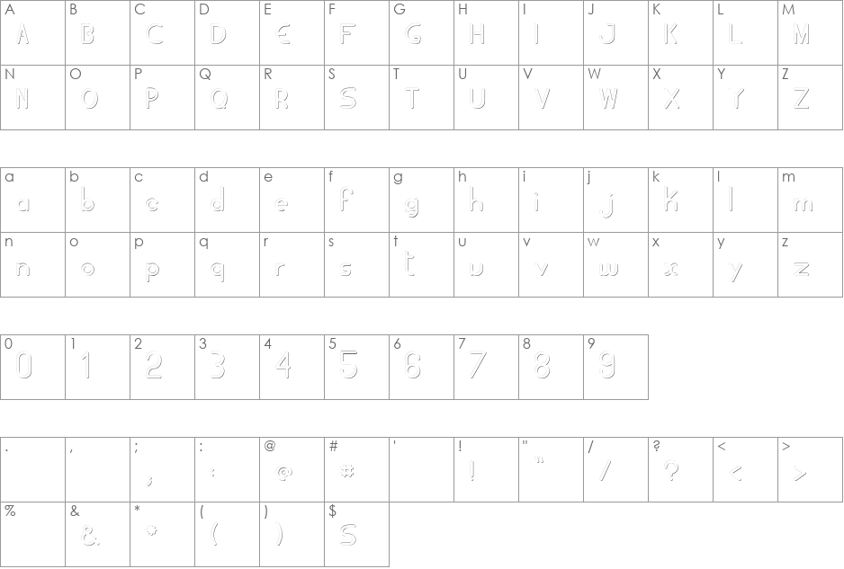 Tubola font character map preview