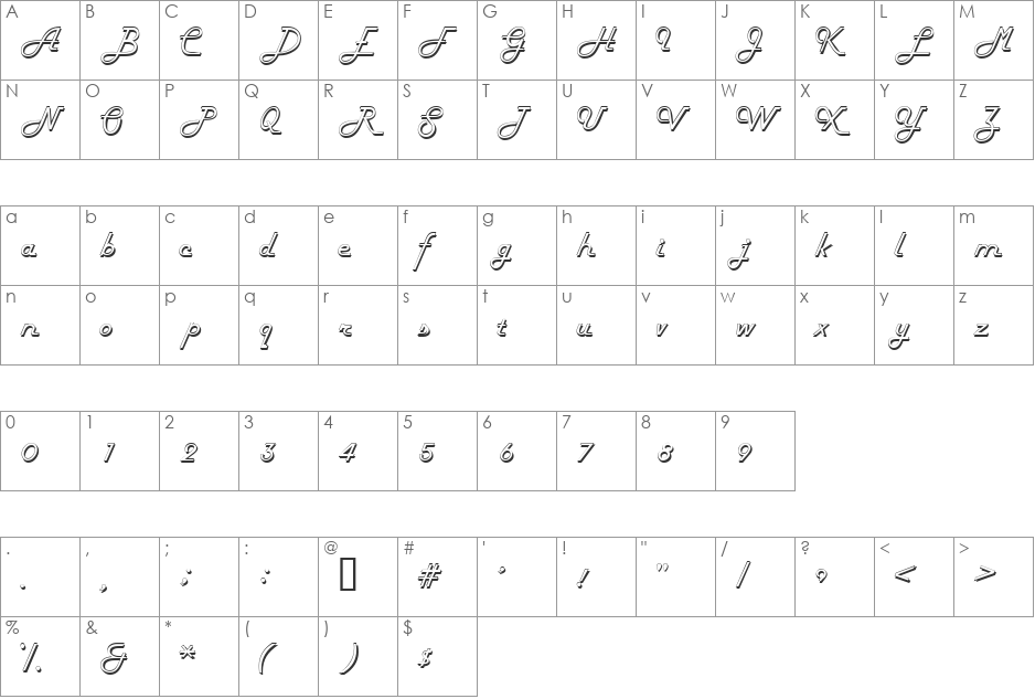 TubulaScriptSSi font character map preview