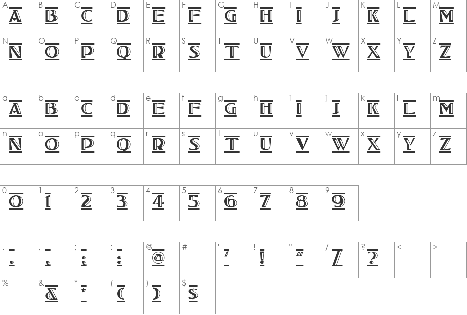 Tucson Deco font character map preview