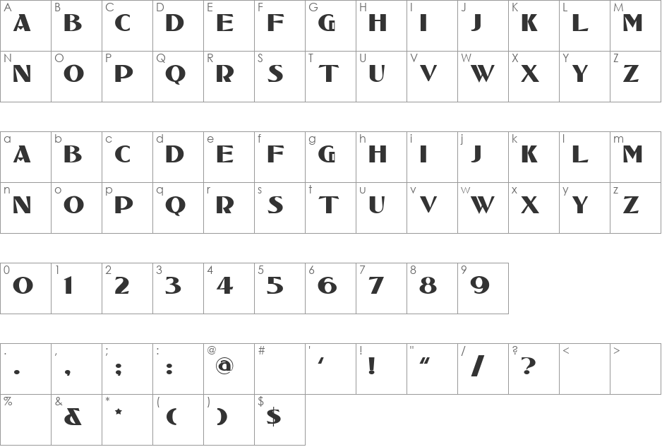 TucsonTwo font character map preview