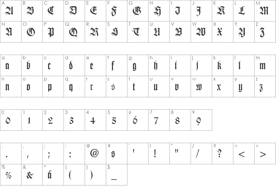 TudorSSi font character map preview