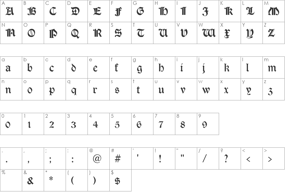 TudorText font character map preview