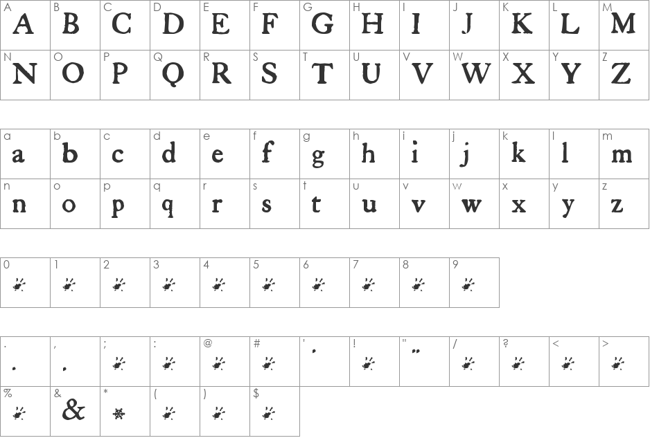Tuer's Cardboard font character map preview