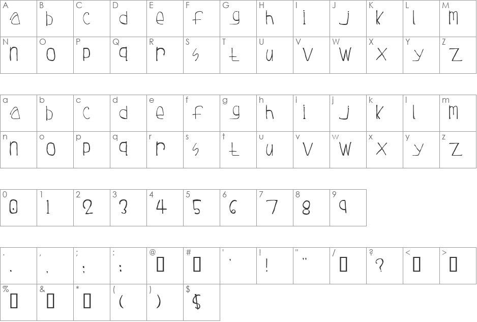 Tuesday font character map preview