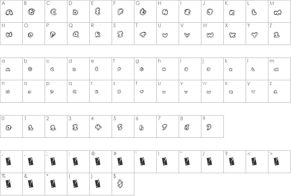 TugBoat font character map preview