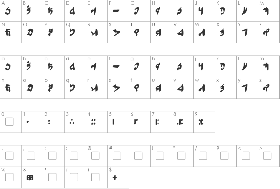 Tuigan font character map preview