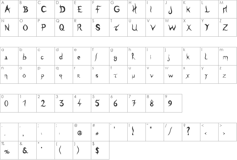 Tulen font character map preview