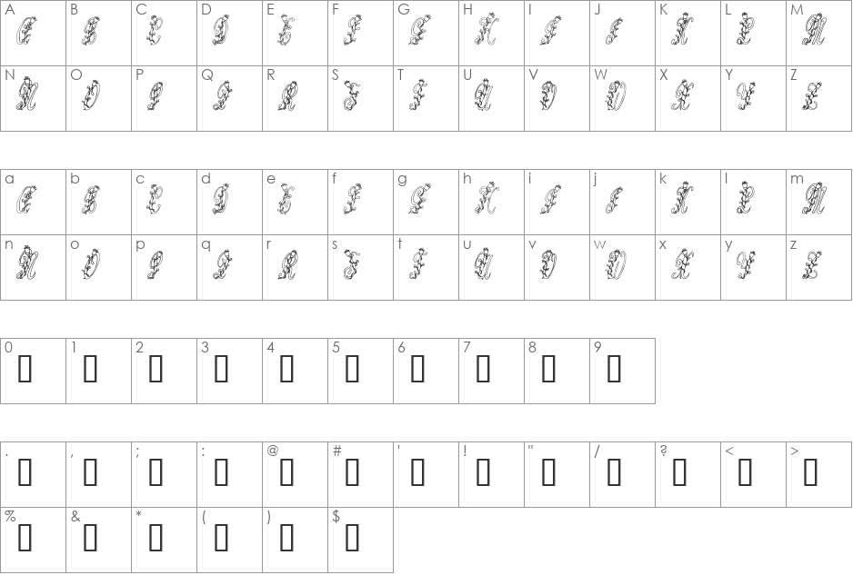 Tulips  font character map preview