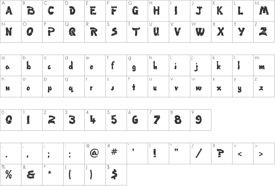 Tumbleweed MF font character map preview