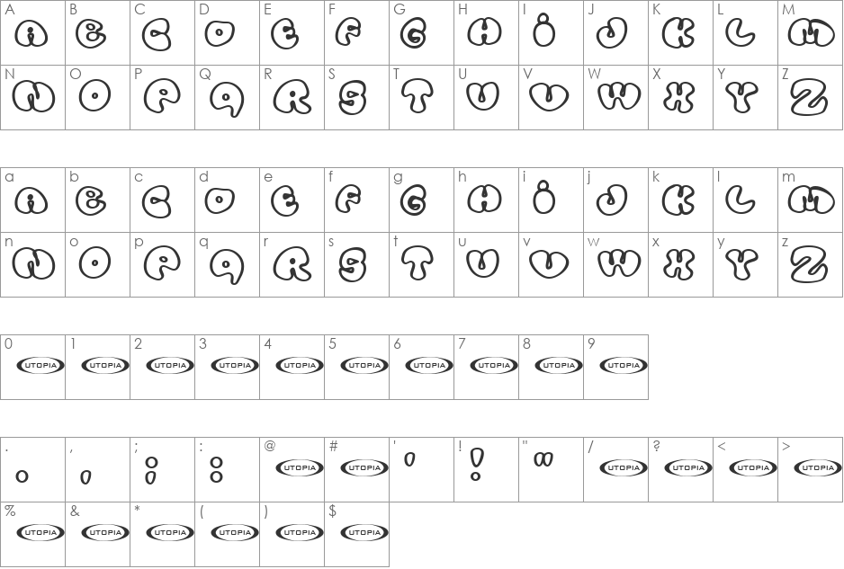 Tun Tun font character map preview