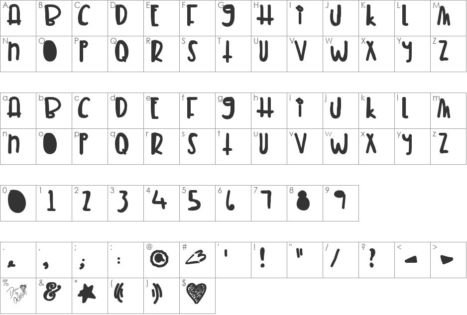 TunaMelt font character map preview