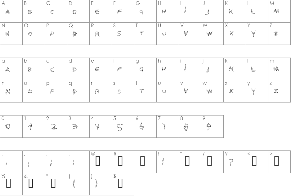 Tunasalad font character map preview
