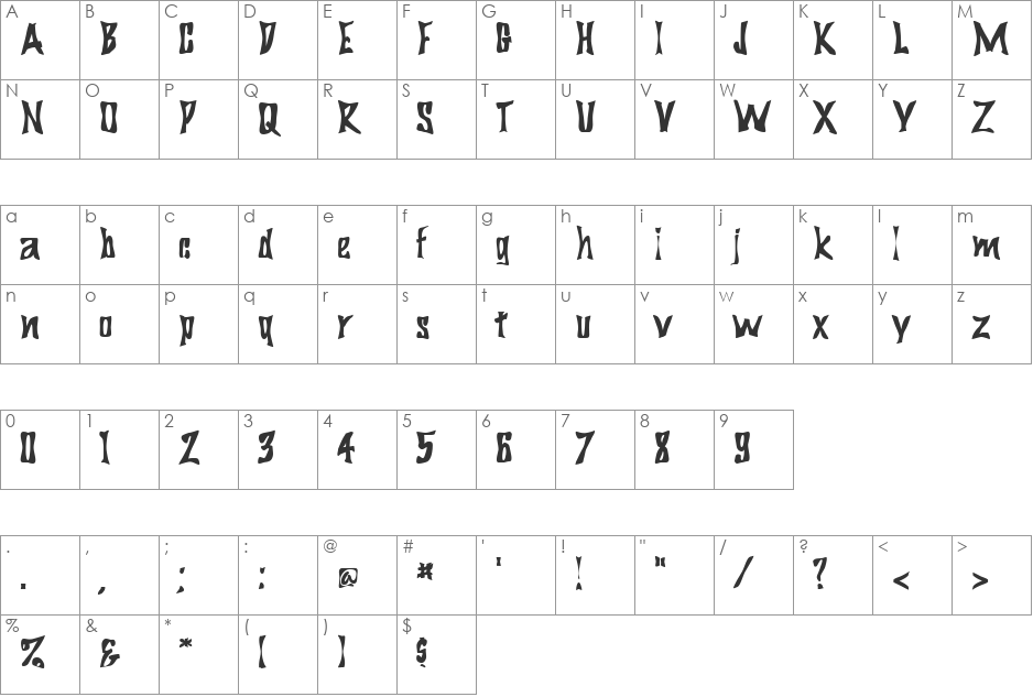 Tundra font character map preview