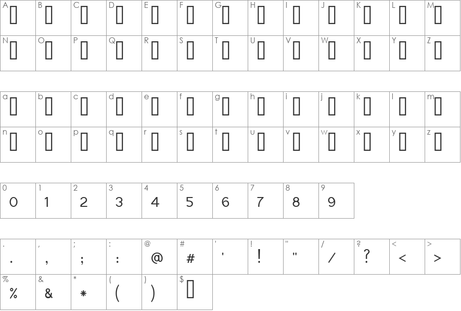 Tunga font character map preview