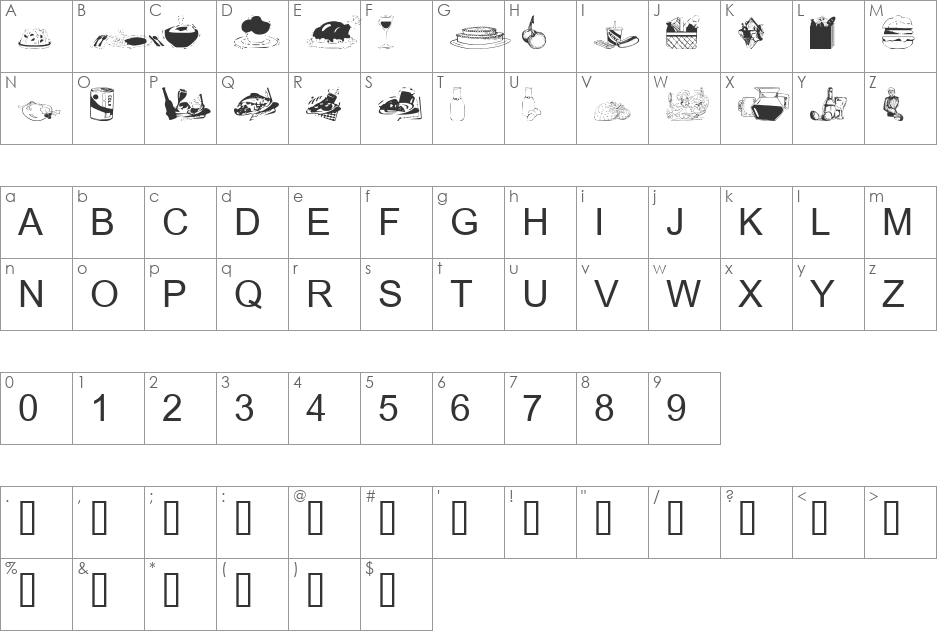 tungfont food 002 font character map preview