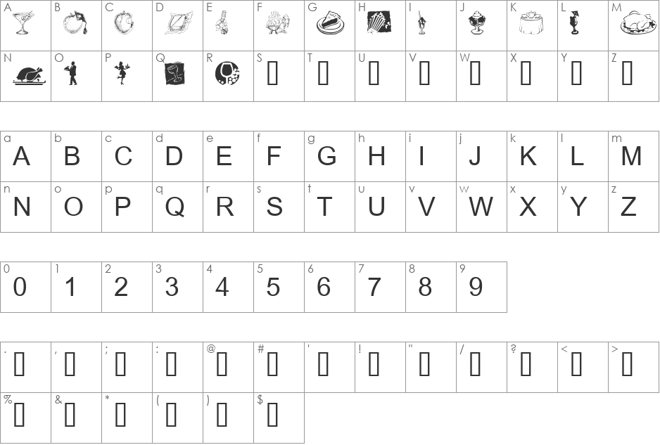 tungfont food 003 font character map preview