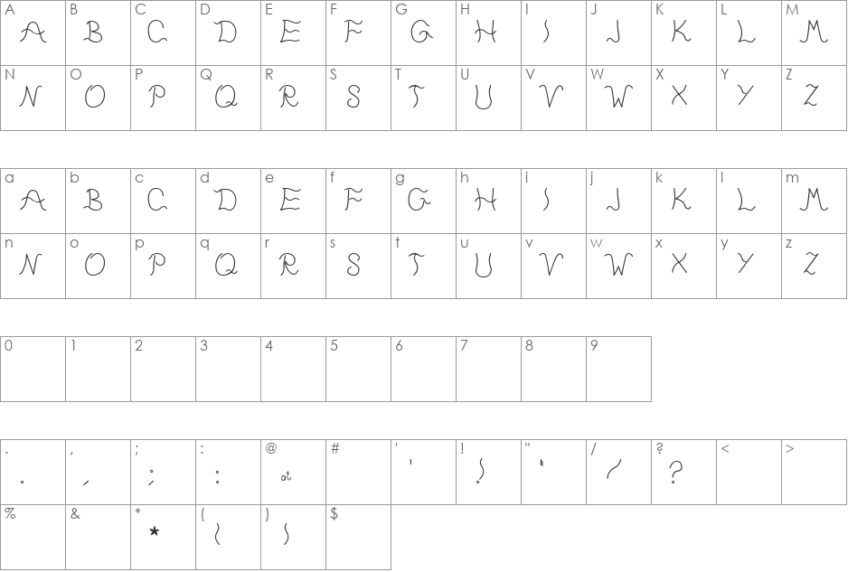 Tunntungis font character map preview