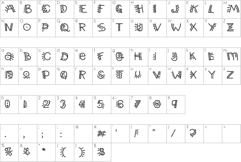 Tupertime font character map preview