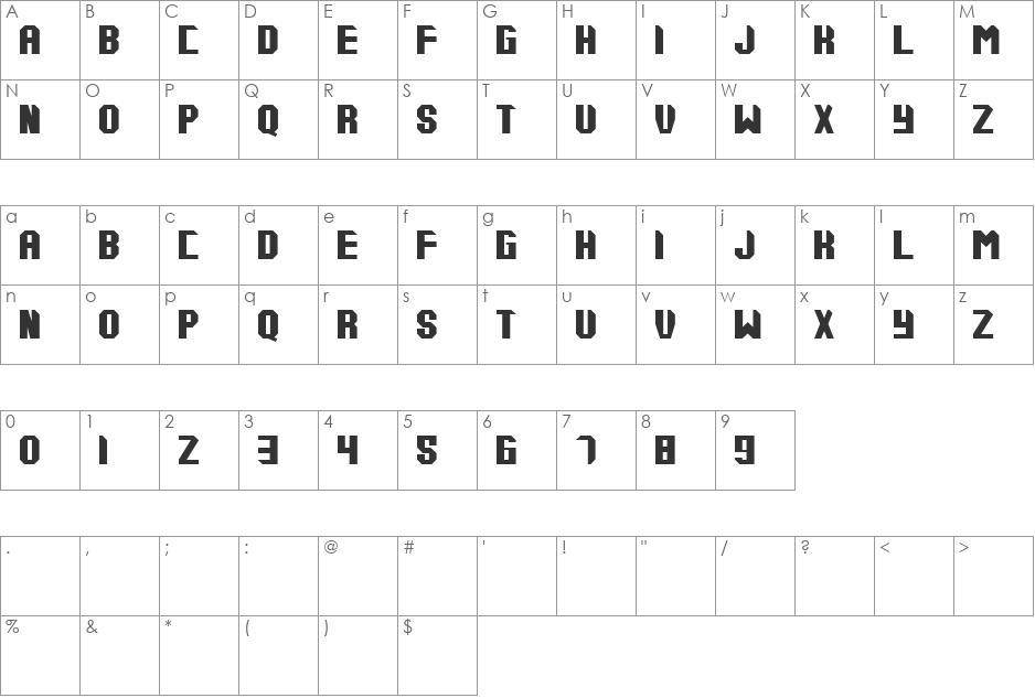 tups000 font character map preview