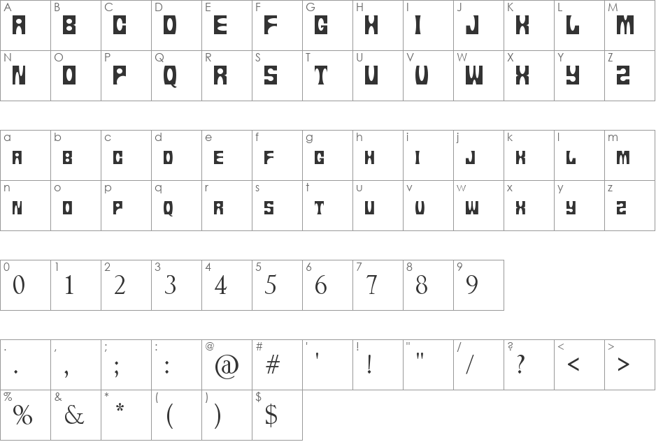 tups13 font character map preview