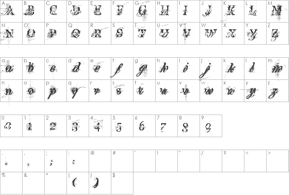 turbo ripped font character map preview