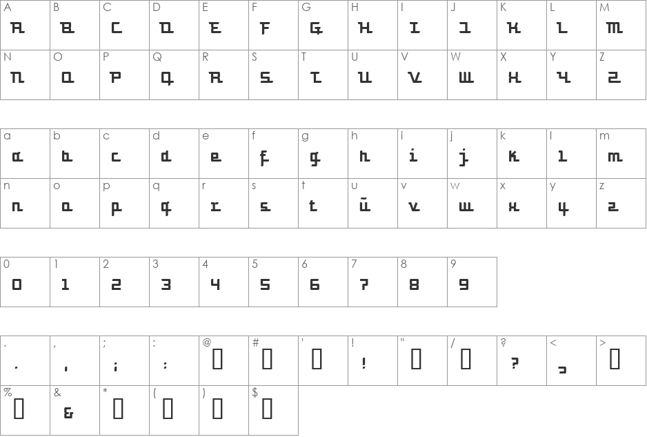 Turbon font character map preview