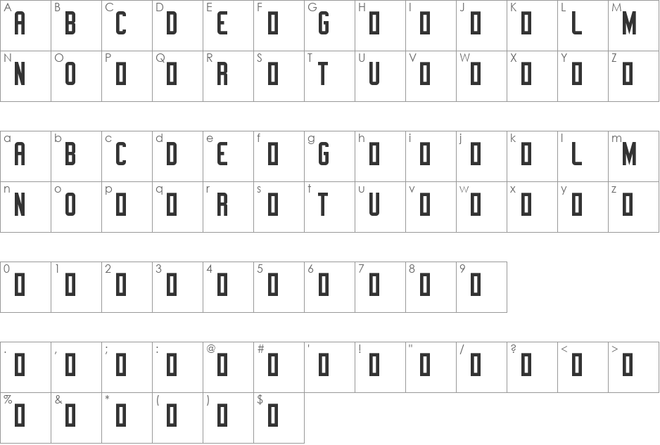 Turbonacular Demo font character map preview