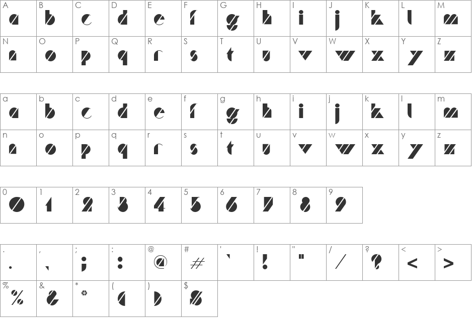TURNER font character map preview