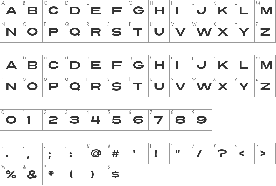 Turnpike font character map preview