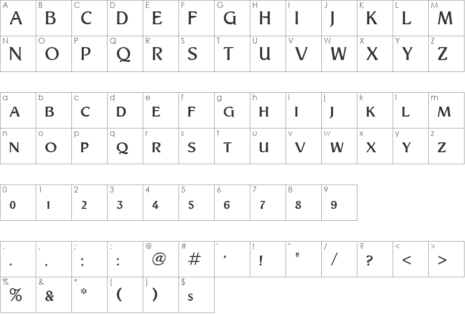 Turnpike DB font character map preview