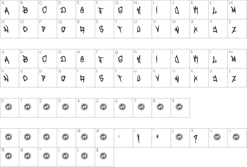 Turnt Up font character map preview