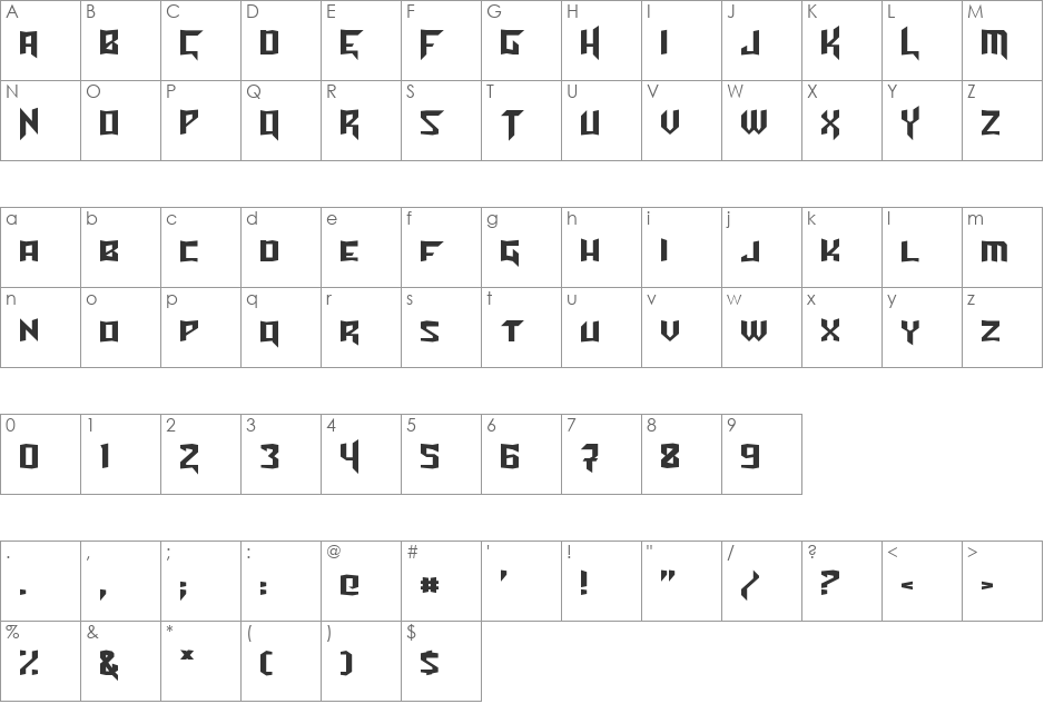 Turok font character map preview
