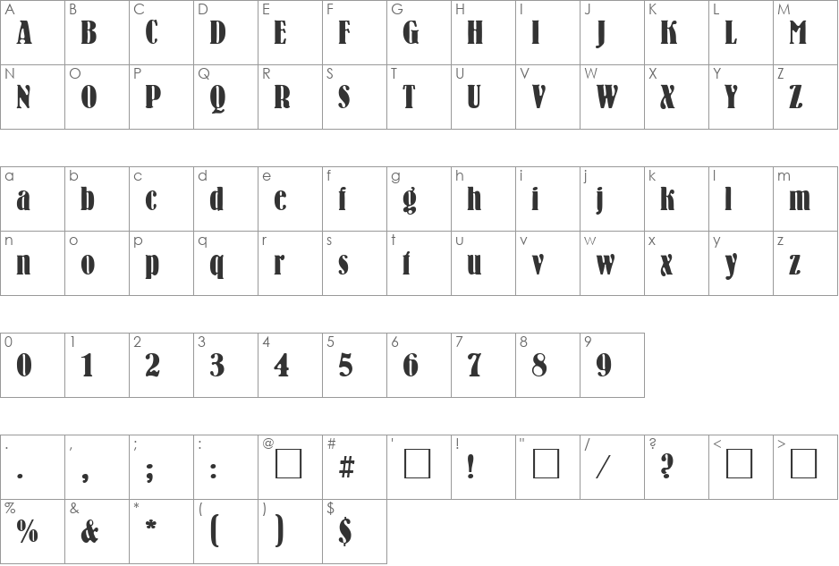 BernhardCTT font character map preview